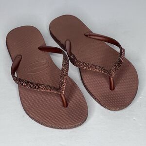 Havaianas Sparkly Rose Gold Sandals Beach Pool Flip Flops Shoes Womens Size 6